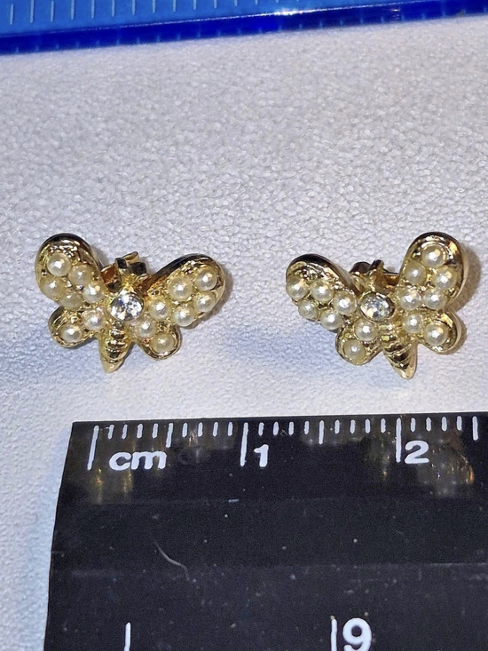 Pearl Butterfly Stud Earrings in Gold & White Like New